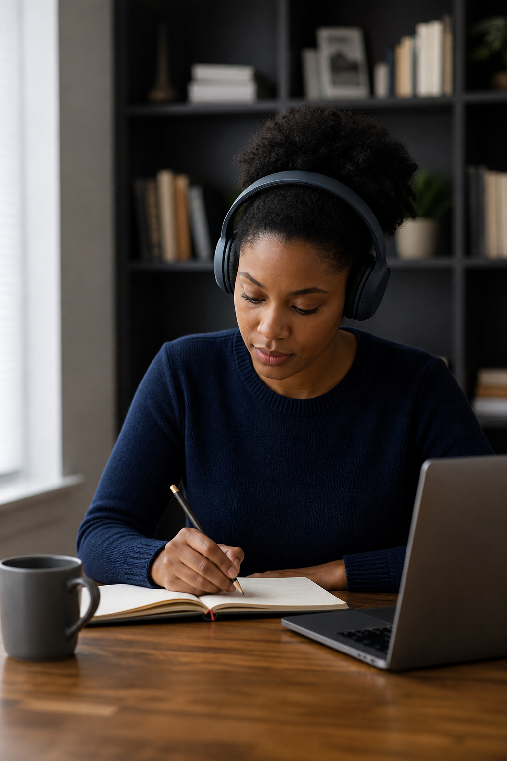 A woman preparing for an exam at a quiet desk
