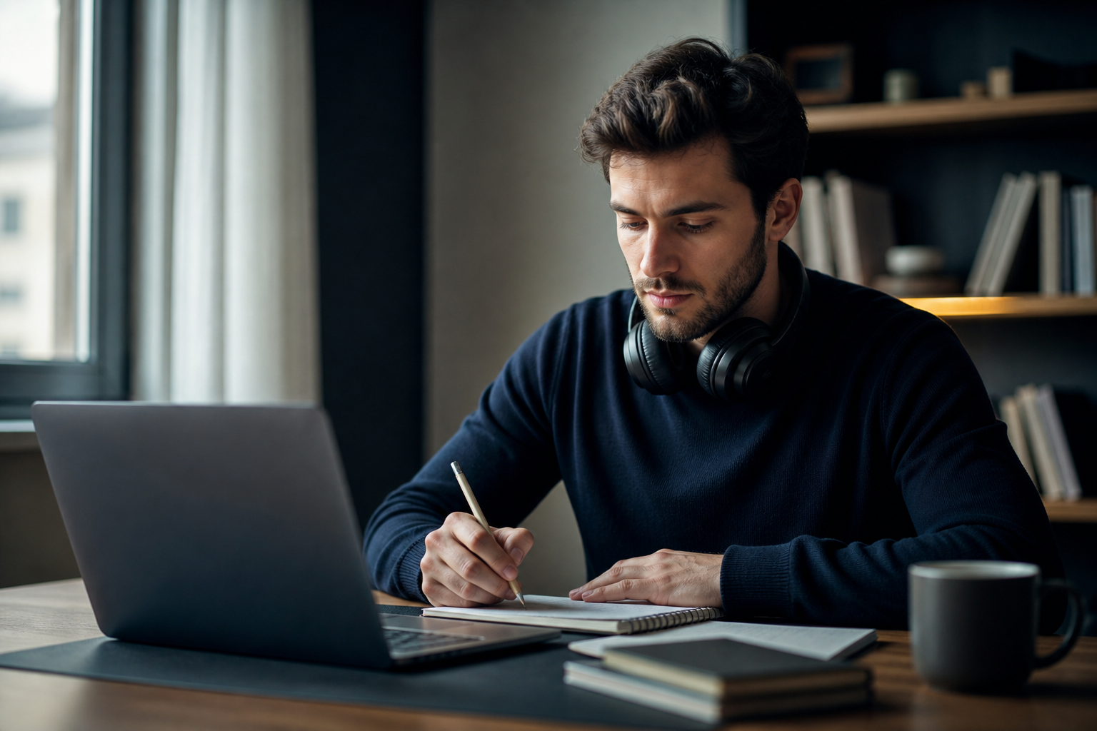A man preparing for an exam at a quiet desk